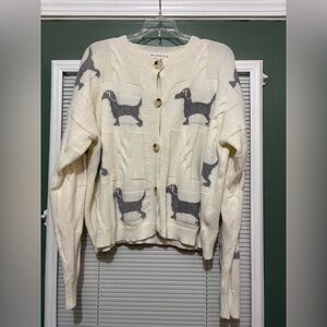 Women's Beige & Gray Dachshund Sweater, Size Large, Threaded Leaf